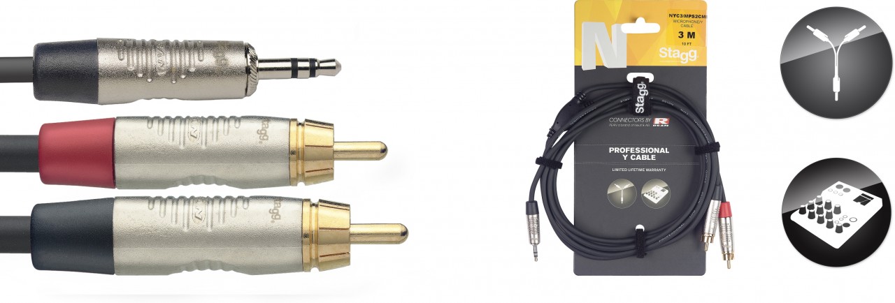 STAGG Y-Kabel MiniStereoKlinke - 2 Cinch 3m NYC3/MPS2CMR