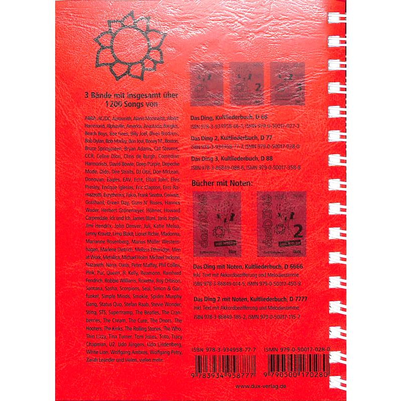 NOTEN DAS DING 2 - Kultliederbuch D 77