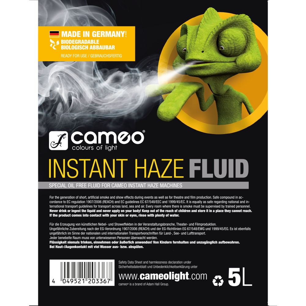 CAMEO Instant Haze Fluid 5 L - Spezielles ölfreies Hazefluid für Cameo Instant Haze Maschinen 5L
