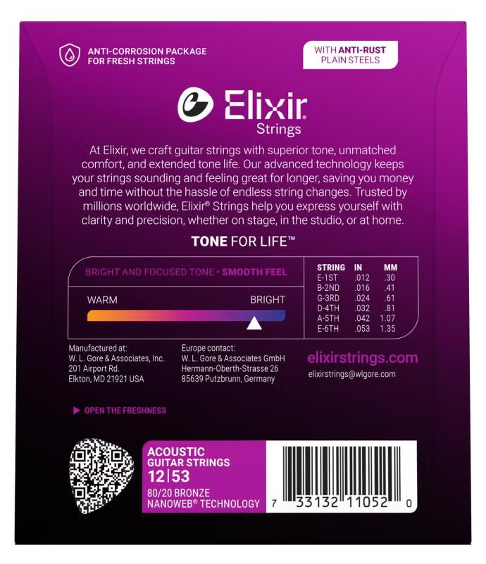 ELIXIR Westerngitarrensaiten 80/20 Bronze Nanoweb  012-053 E11052
