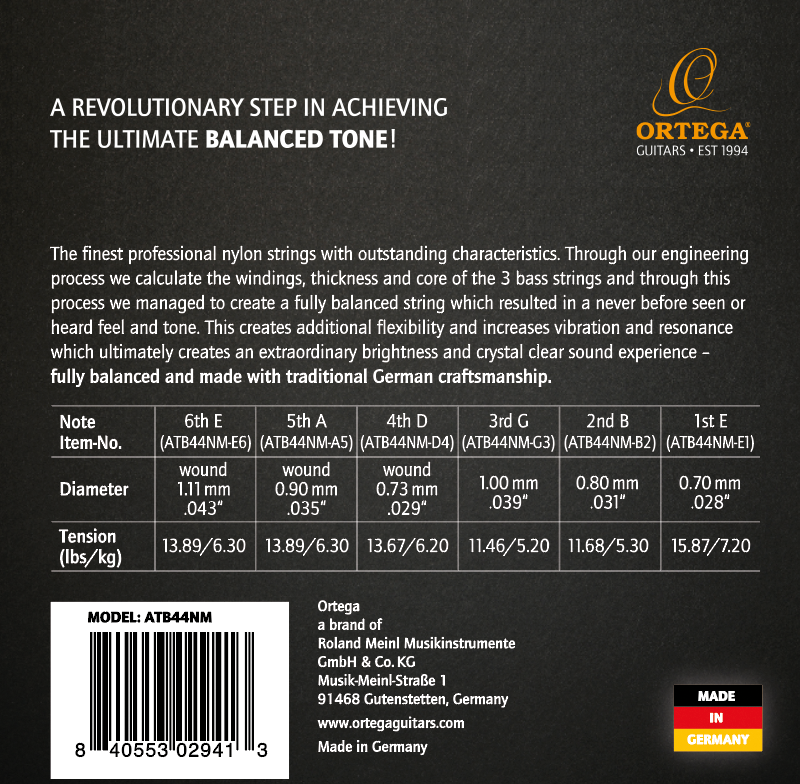 ORTEGA Atmosphere Balance Series Nylon String Set Medium Tension ATB44NM