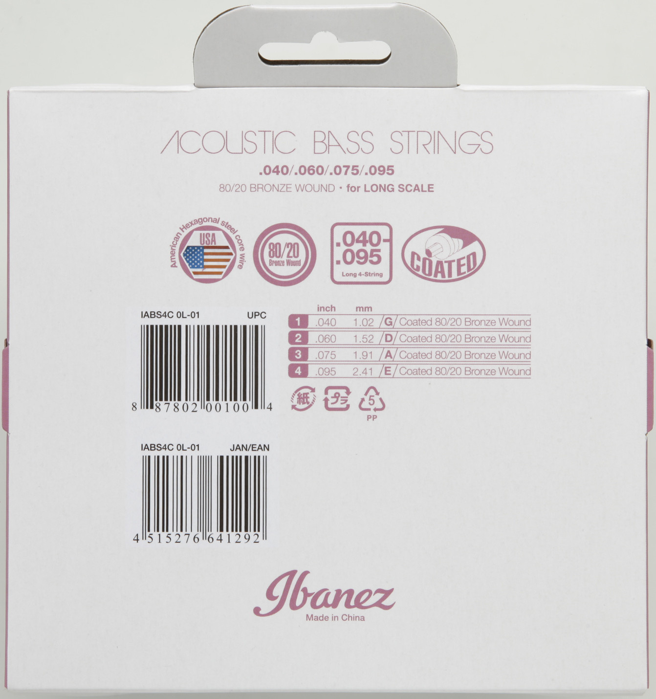 IBANEZ IABS4C Saiten Set für 4 String Akustikbass - .040/.060/.075/.095 Coated 80/20 Bronze