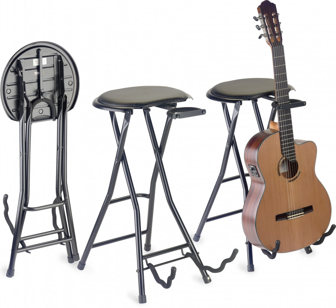 STAGG GIST-350 Klapphocker mit rechteckiger Sitzfläche und eingebautem Gitarrenständer