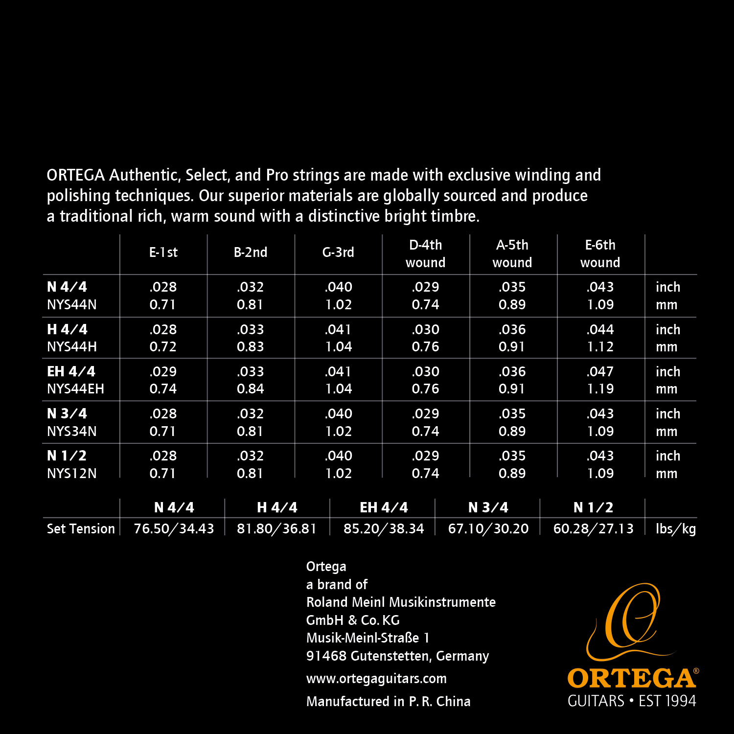 ORTEGA Custom Made Strings Select 4/4 Mensur - Konzertgitarre 6 String