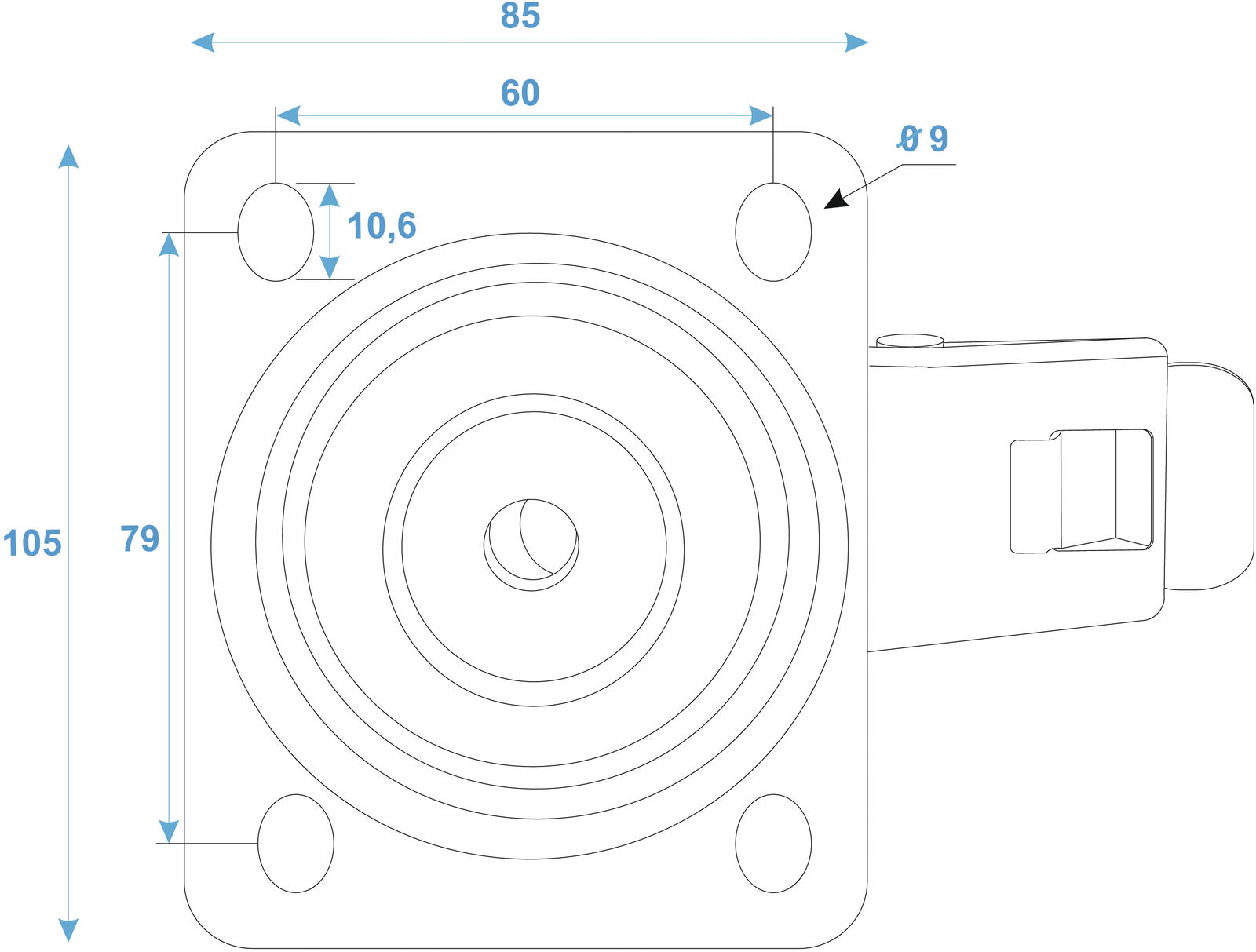 Blue Wheel Set (2x gebremst, 2x ungebremst)