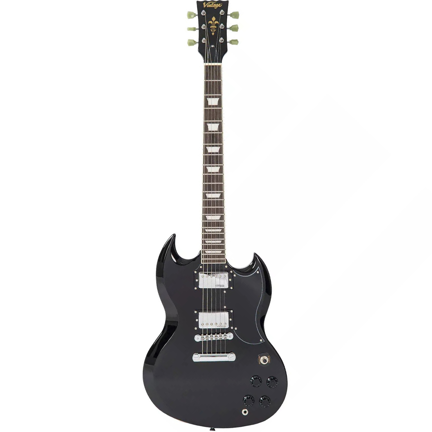 VINTAGE Reissued VS6B Gloss Black SG-Style E-Gitarre