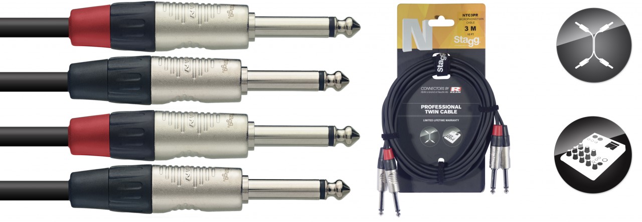 STAGG NTC3PR Twin Kabel Klinke Klinke Mono 3m