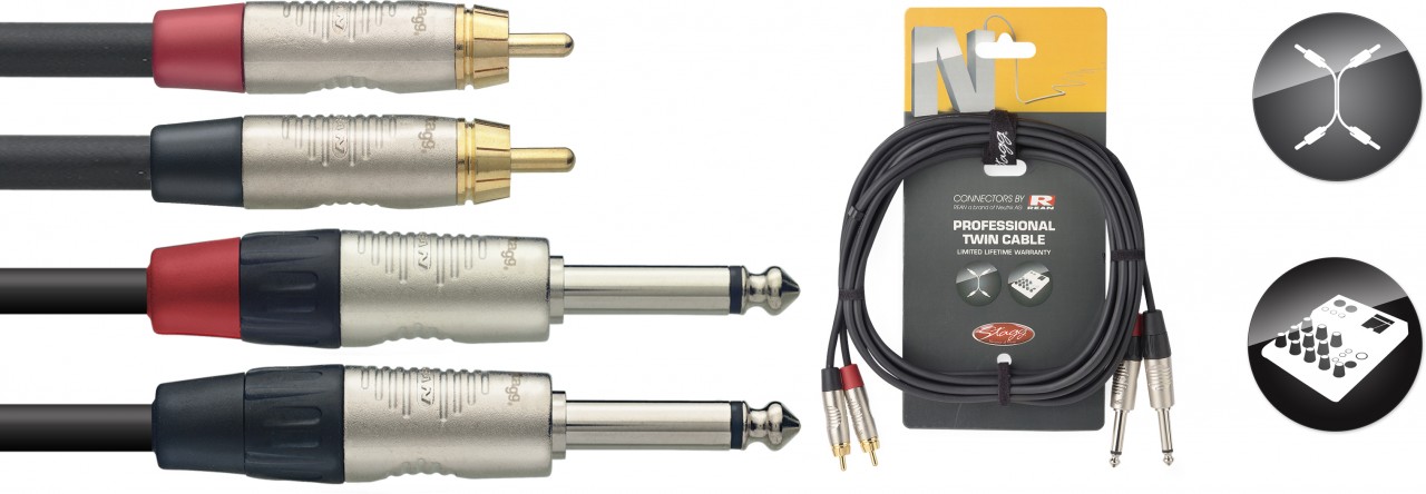 STAGG Twinkabel 3m KliM - CinchM DLX NTC3PCMR