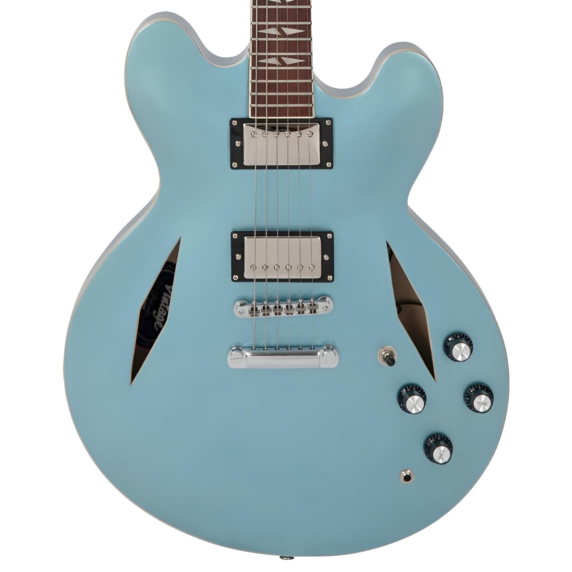 VINTAGE VSA550 "Pretender" Gun Hill Blue Semi Hollow E-Gitarre